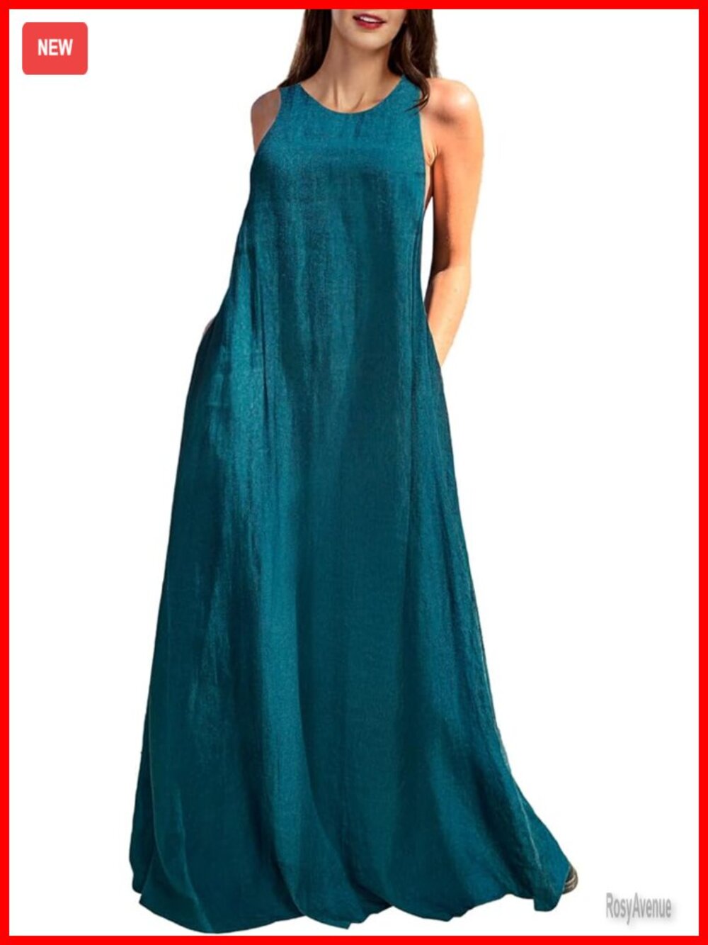 Linen Maxi Dress with Pockets Sleeveless Casual Shift Dress